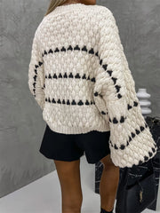 Crew Neck Two-Tone Decor Casual Sweater