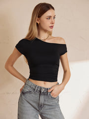 Asimetrik Yaka Crop Top