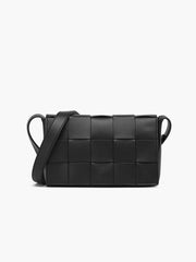 Siyah PU Deri Dokuma Crossbody Çanta