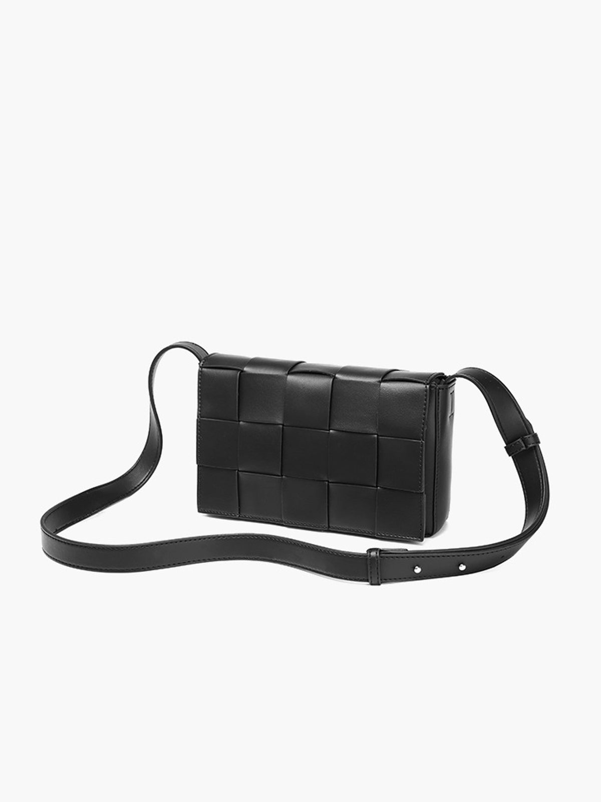 Siyah PU Deri Dokuma Crossbody Çanta