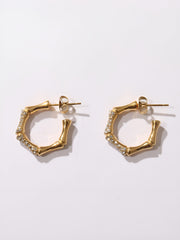 Bamboo Rhinestone Hoop Earrings