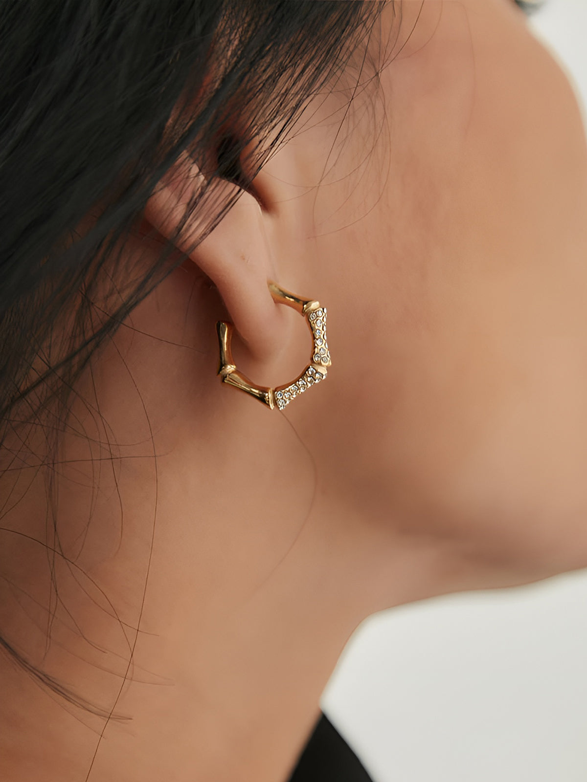 Bamboo Rhinestone Hoop Earrings