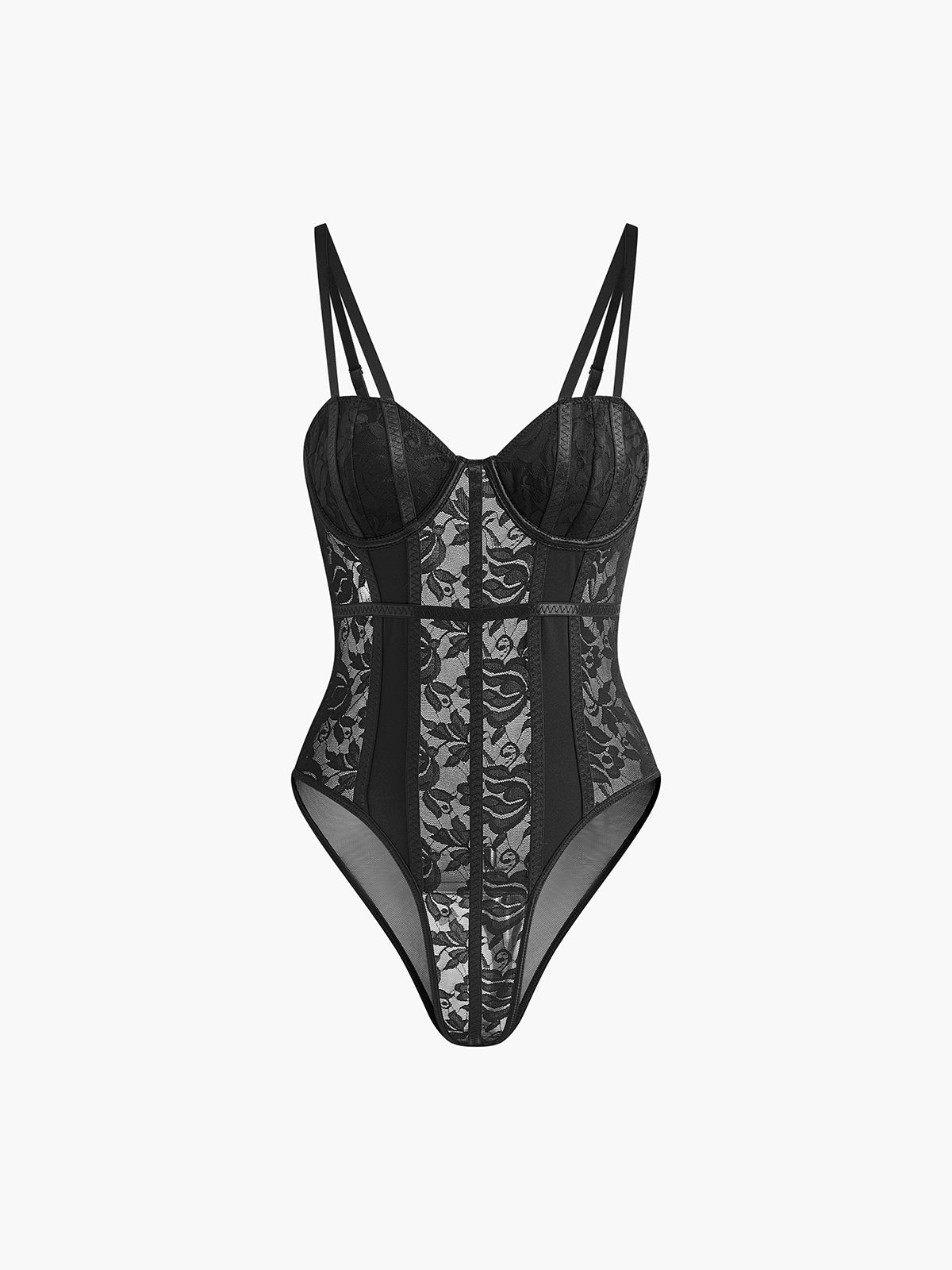 Dantel Şeffaf Kalp Yaka Korsaj Bodysuit