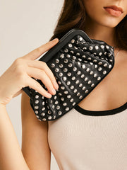 İşlemeli Plise Clutch Çanta