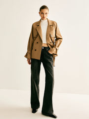 Lapel Buckle-Belted Trench Coat