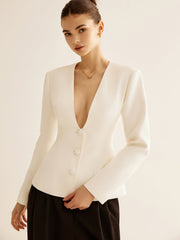 Deep V-Neck Button Slim Blazer