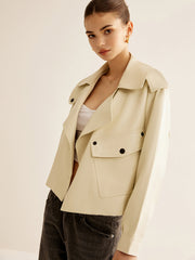 Flap-Pocket Faux Leather Jacket