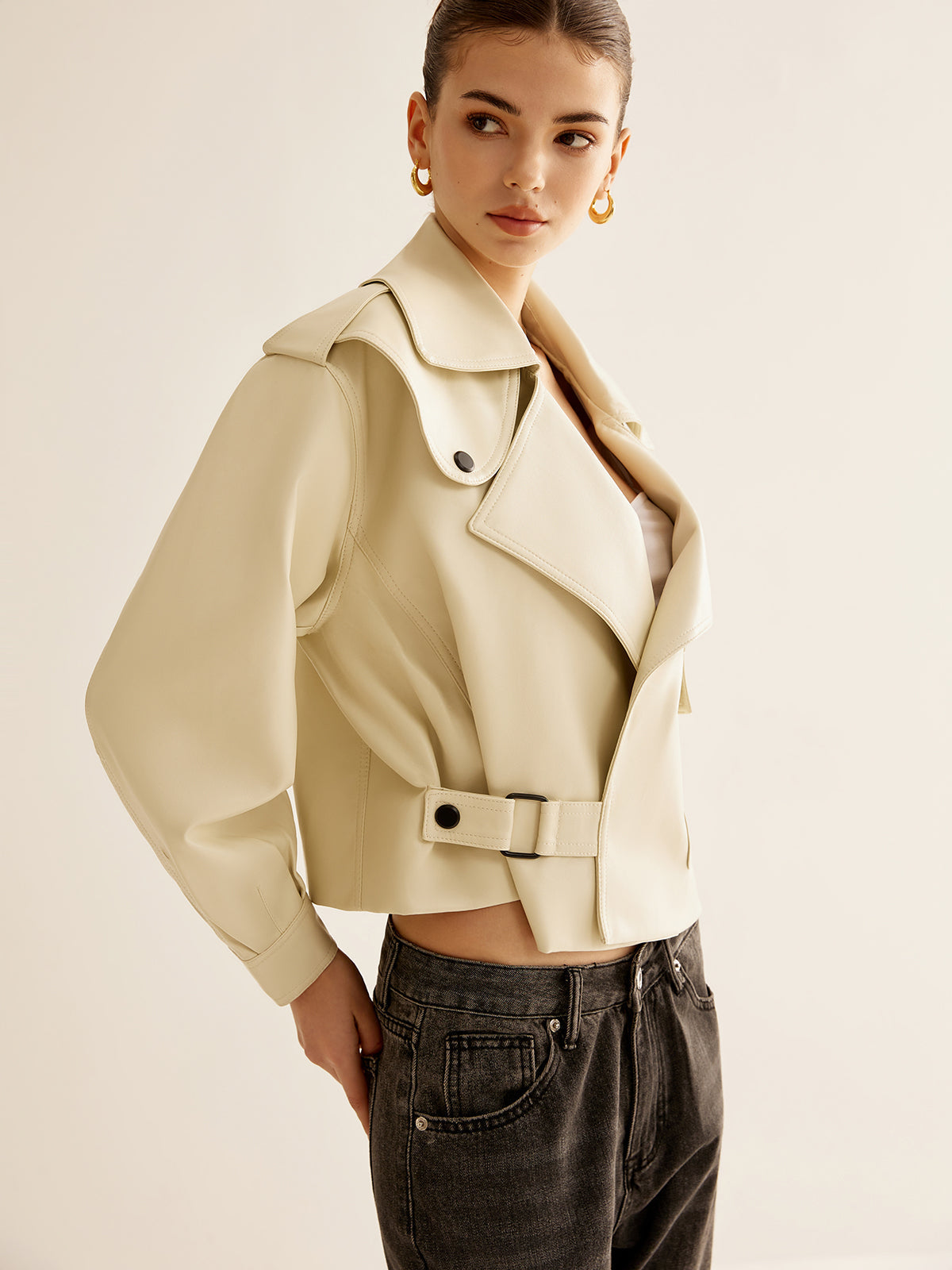 Flap-Pocket Faux Leather Jacket