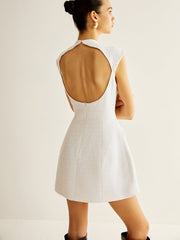 Backless Zipper Tweed Short Dress