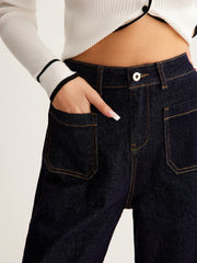 Retro Contrast Topstitching Straight Pants