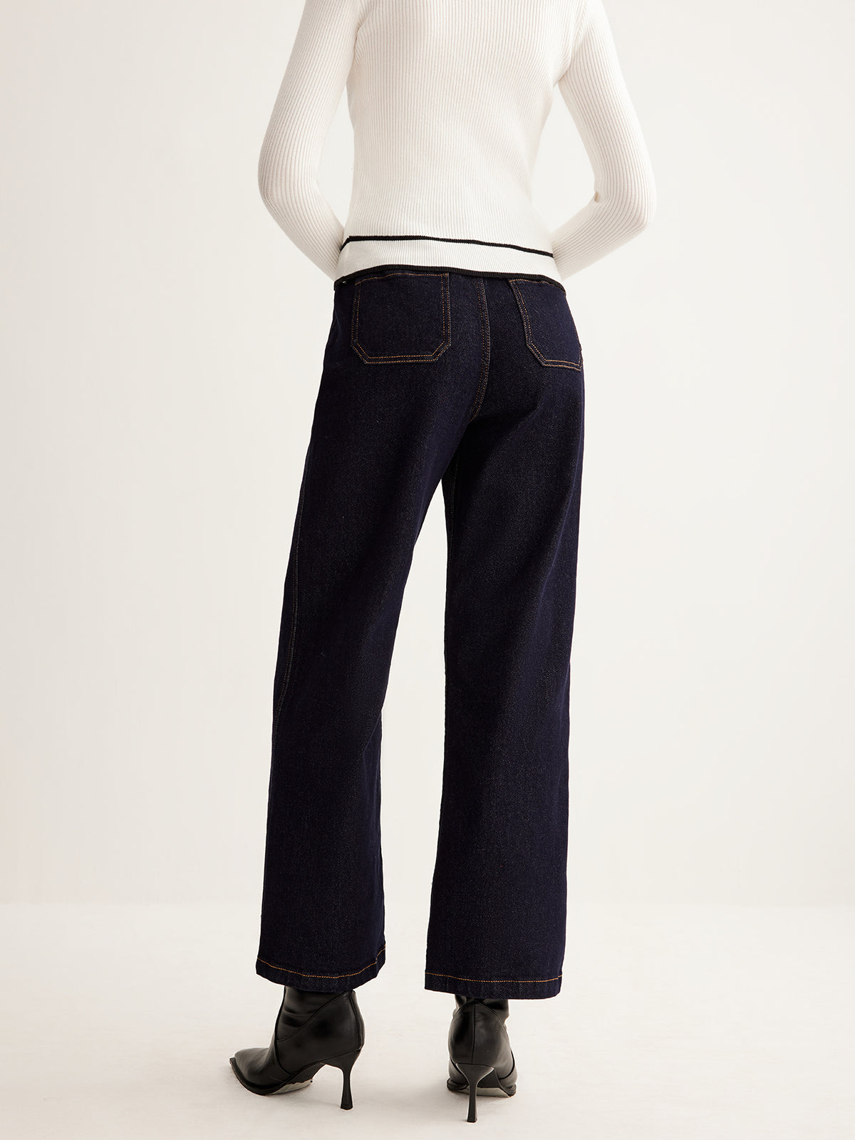 Retro Contrast Topstitching Straight Pants